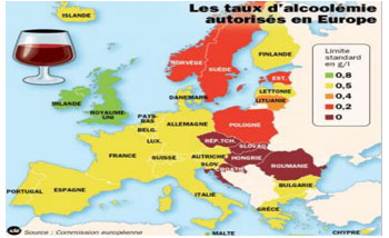 Taux légal d'alcoolémie en Europe